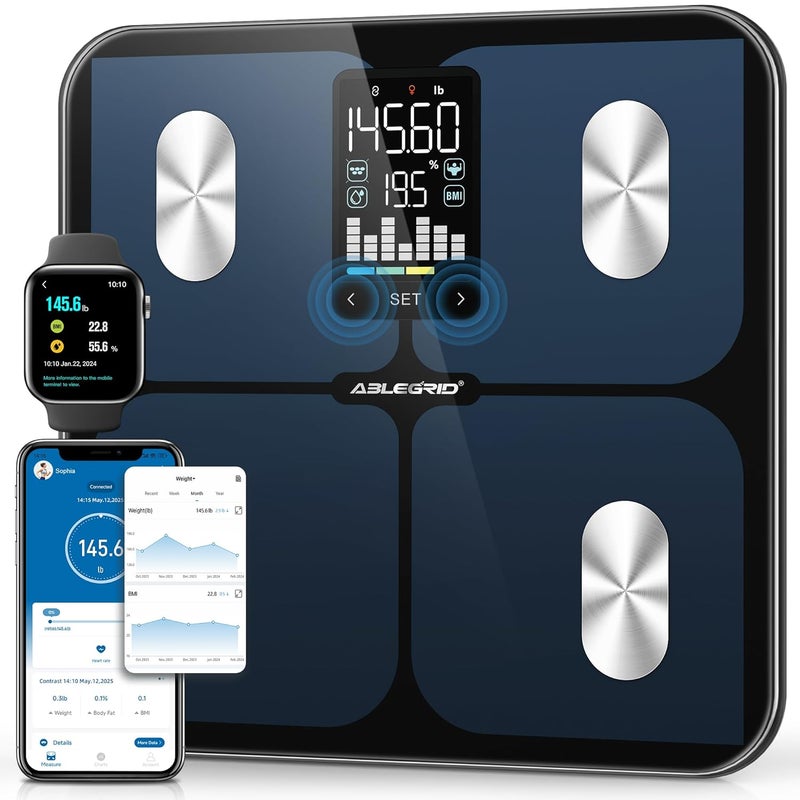 Ablegrid Smart Bathroom Scale for Body Weight, Digital Body Fat Scale with LED Column Trend Display, BMI,Muscle Mass,Body Type, Accurate Home Weighing Scale for People with APP-Free Mode, 400lb - Image 1